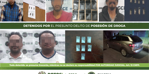 Asegura Guardia Civil 88 dosis de estupefacientes; hay 9 personas detenidas
