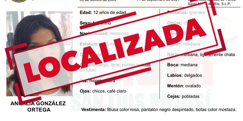 FGESLP desactiva Alerta Amber de niña de 12 años de Santa María