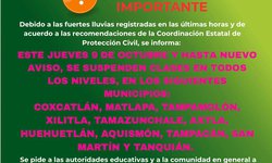 Se suspenden clases en distintos municipios por fuertes lluvias