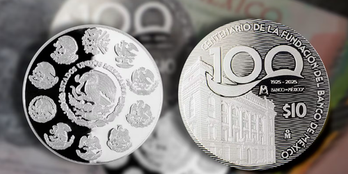 Banxico celebra sus 100 años con moneda de plata y billetes conmemorativos