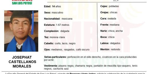 Buscan a adolescente de Matehuala, que no se le ve desde el 14 de julio