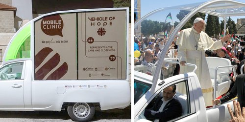 El papamóvil de Francisco, listo para ser desplegado como clínica para los niños de Gaza.