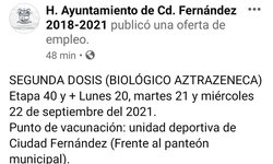 Anuncian vacunación de 40 y + en Ciudad Fernández con Astra Zeneca