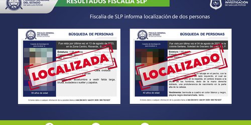 Tras procedimientos de búsqueda, fiscalía localiza a una mujer y a un hombre en SLP