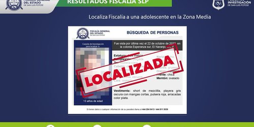 Localizada, mujer adolescente buscada en la Zona Media: Fiscalía