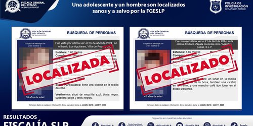 Una adolescente y un hombre son localizados por la Fiscalía de SLP