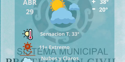 Informa PC condiciones climáticas para hoy 29 de abril