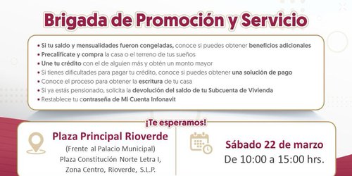 Infonavit realizará brigada de promoción en Rioverde