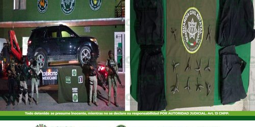 Aseguran camioneta en cuyo interior  había  “poncha llantas” y ropa táctica