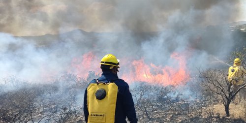 Comité del manejo del fuego combate incendio en Mexquitic