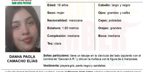 Fiscalía activa Alerta Amber para localizar a una adolescente en Rioverde