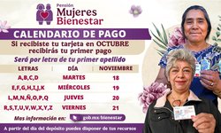 Del 18 al 21 de noviembre, será el pago a nuevas beneficiarias de la Pensión Mujeres Bienestar