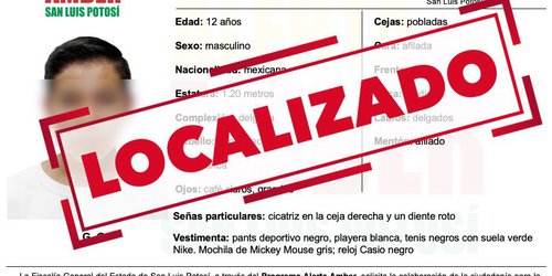 Fiscalía localiza a niño de 12 años que tenía alerta Amber