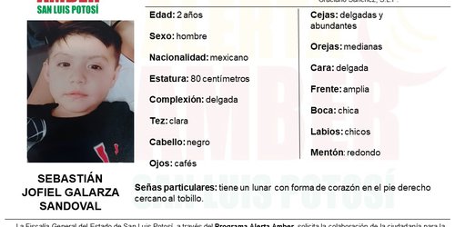 FGESLP activa ficha de Alerta Amber para localizar a un niño en SGS