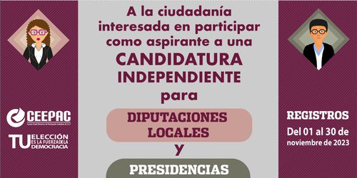 30 de noviembre fecha limite para el registro de aspirantes a candidaturas independientes